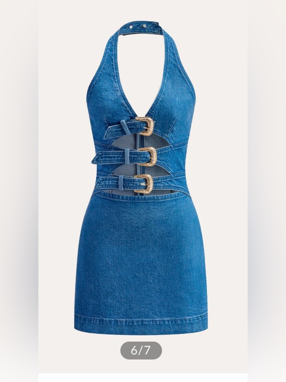 Commense halter neck buckle detail denim dress